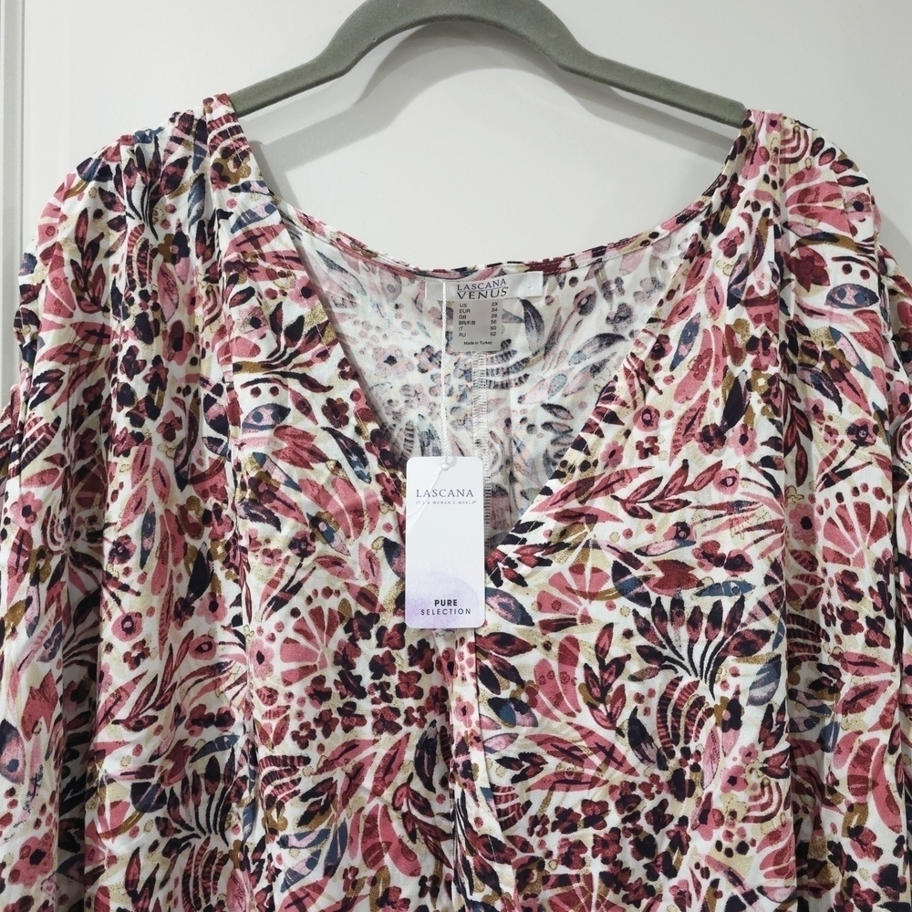 LASCANA Nwt Floral Print Dolman Sleeve Surplice Front Blouse, Elastic Waist, 3X - Picture 5 of 15